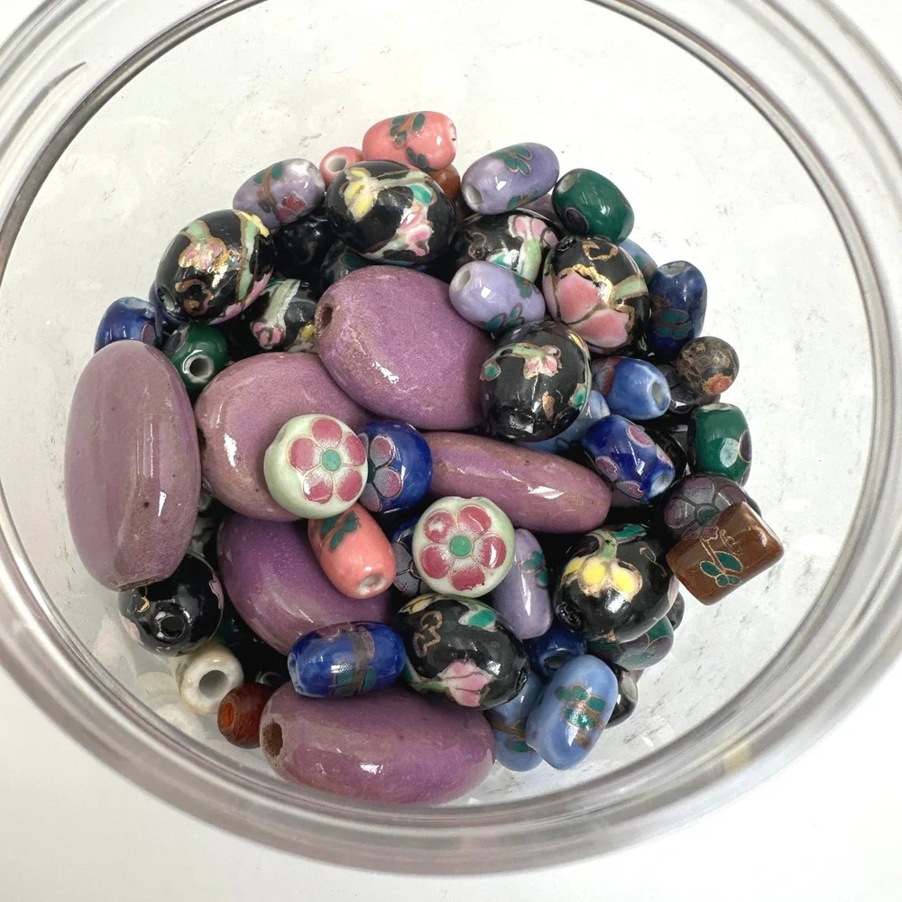Cloisonne Style Ceramic Beads Multi Floral Vintage Style Lot